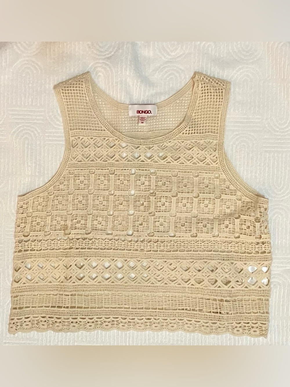 Bongo Cream Crochet Sleeveless Crop Top Size M